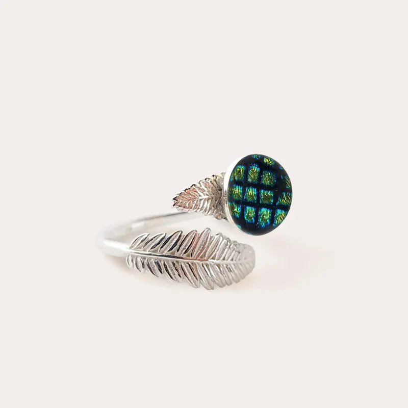 Bague feuille en verre de Murano et argent massif verte charmella