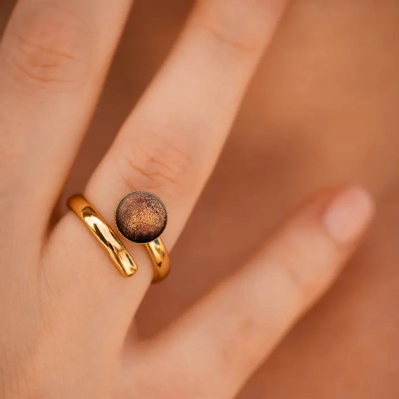 Bague jonc bijoux createur plaque or marron orange Selestine