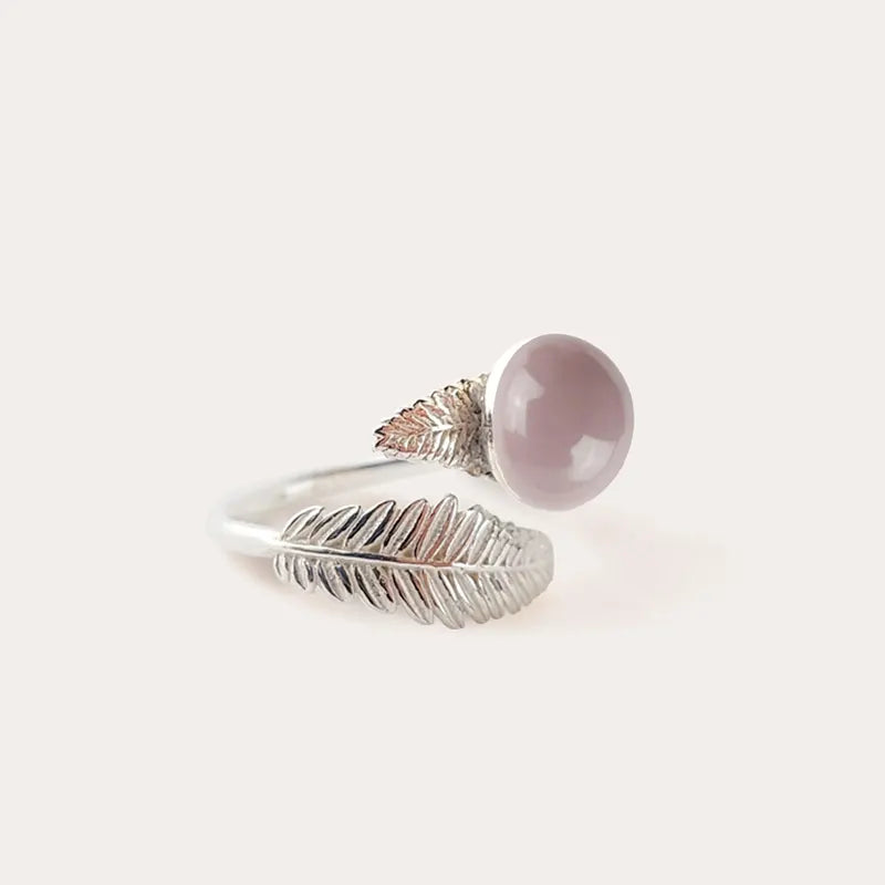 Bague feuille réglable pour femme en argent rose roselite