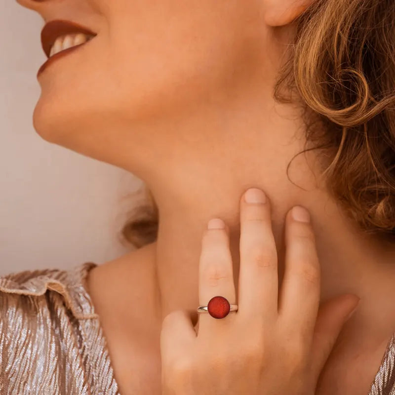 Bague réglable et verre en argent rouge flambesia