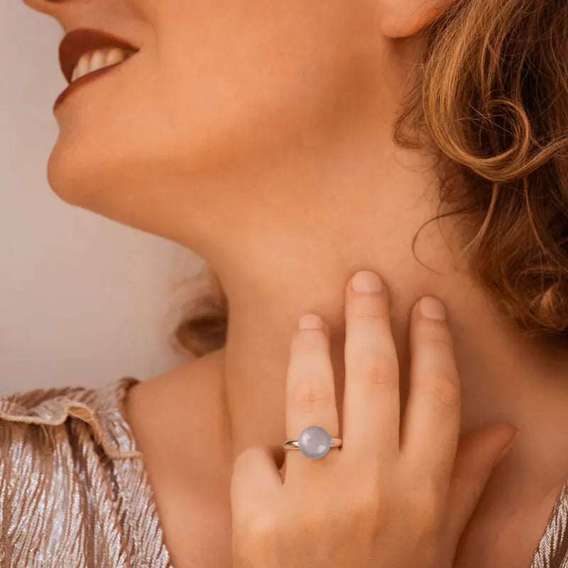 Bague réglable et verre bijou en argent massif rose roselite