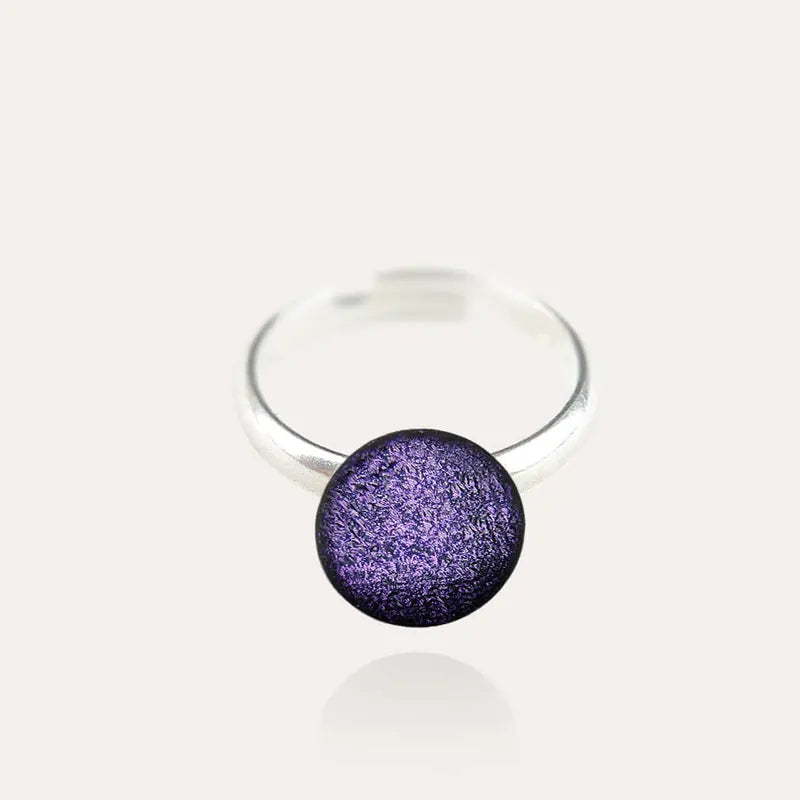 Bague réglable et verre bijoux créateur en argent 925 violette lilalune
