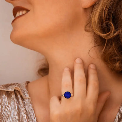 Bague réglable et verre bijoux créateur en argent massif bleu nocturnelle