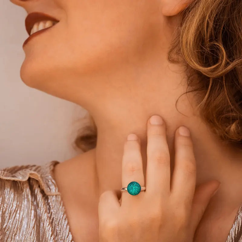 Bague réglable et verre épaisse pour femme en argent verte emeria