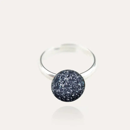 Bague réglable et verre perle de Murano en argent argenté chromia
