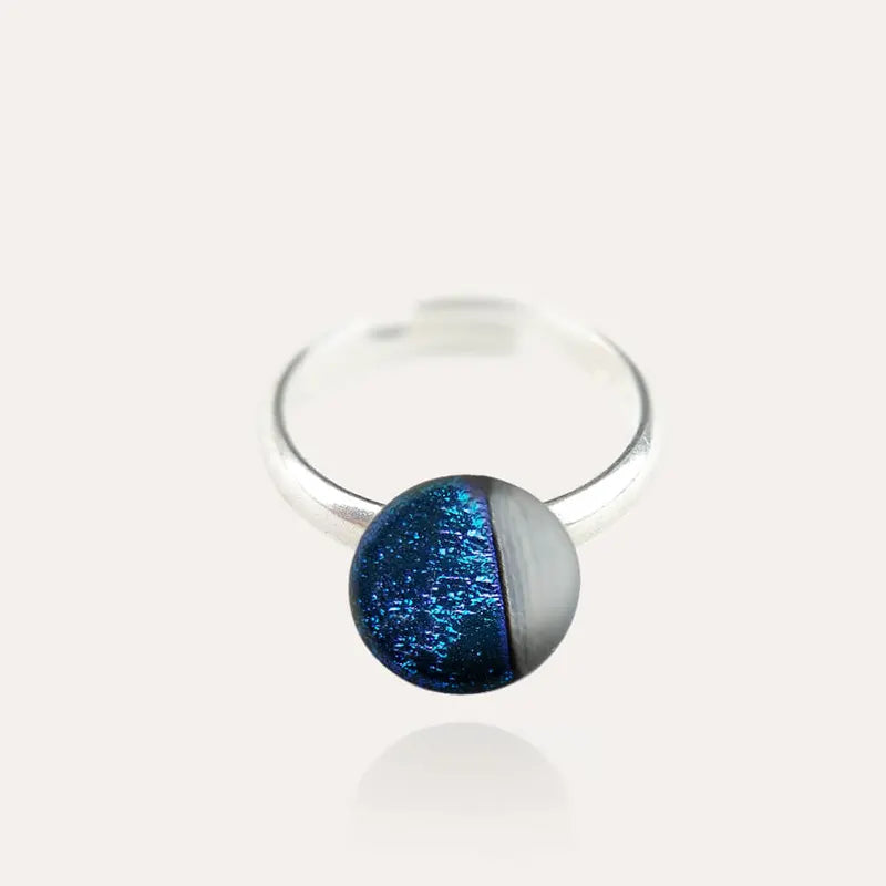 Bague réglable et verre pierre de Murano signification en argent 925 bleu bleuange