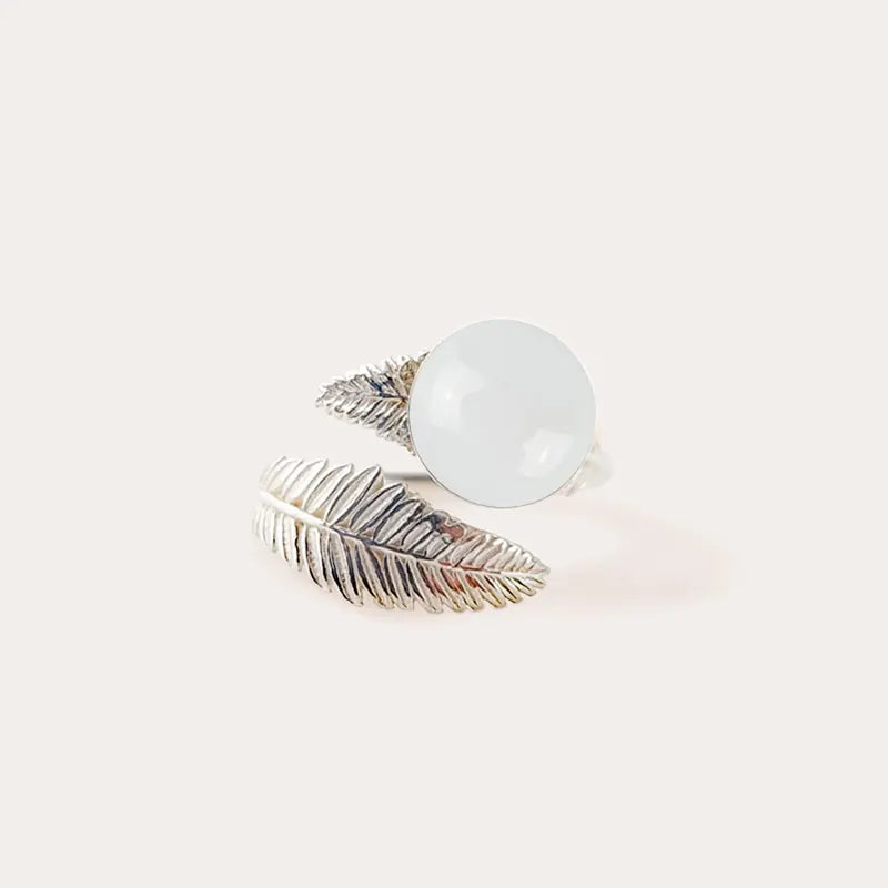 Bague réglable perle en argent blanche lumine