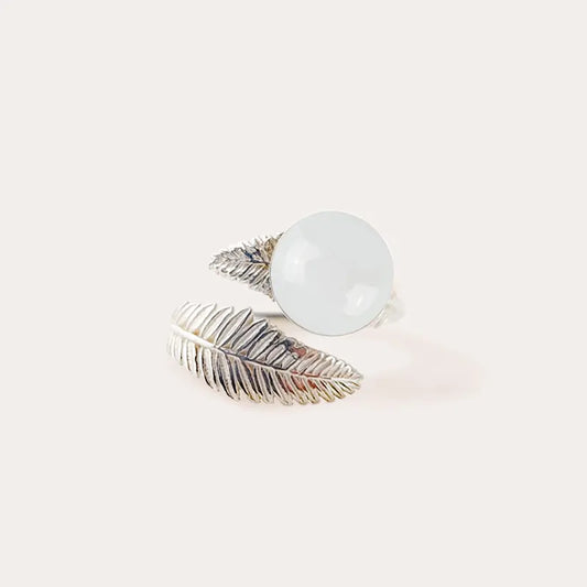 Bague réglable perle en argent blanche lumine
