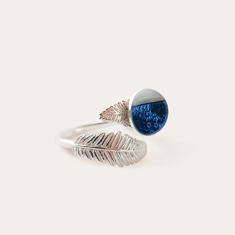 Bague feuille boule bleu bleuange
