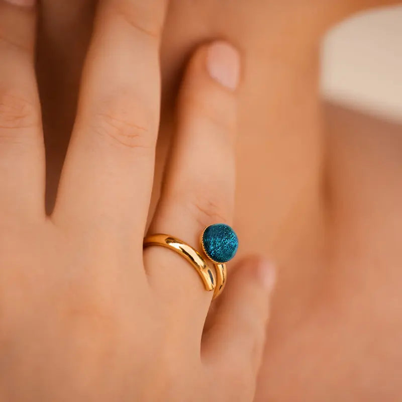 Bague simple réglable ajustable pour femme, dorée bleu laga