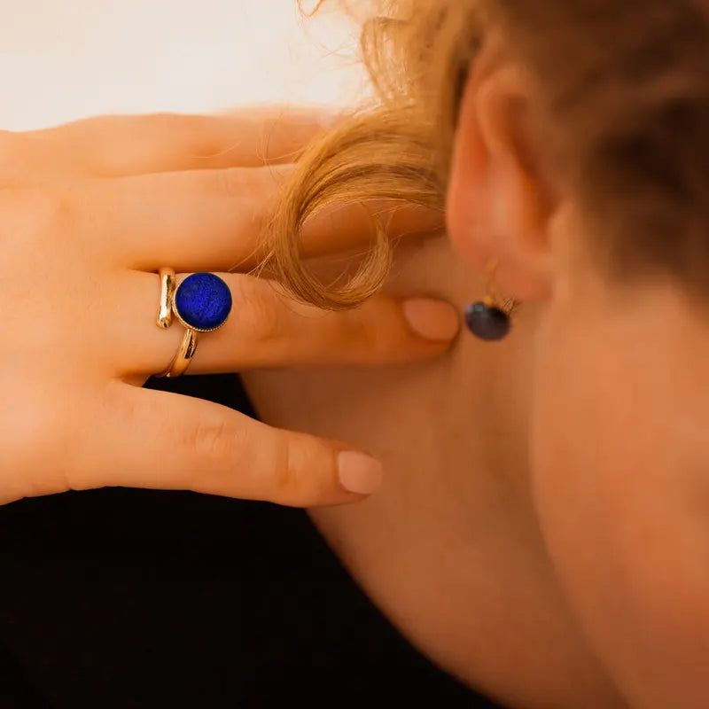 Bague simple réglable ajustable pour femme en or, bleu nocturnelle