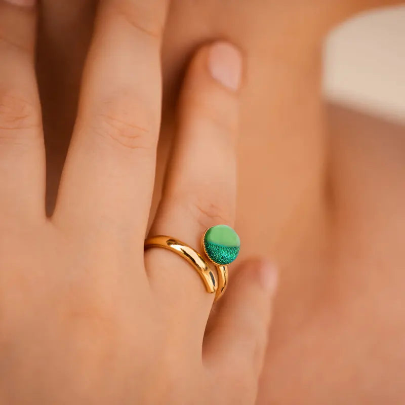 Bague simple réglable anneau en or, verte avantica