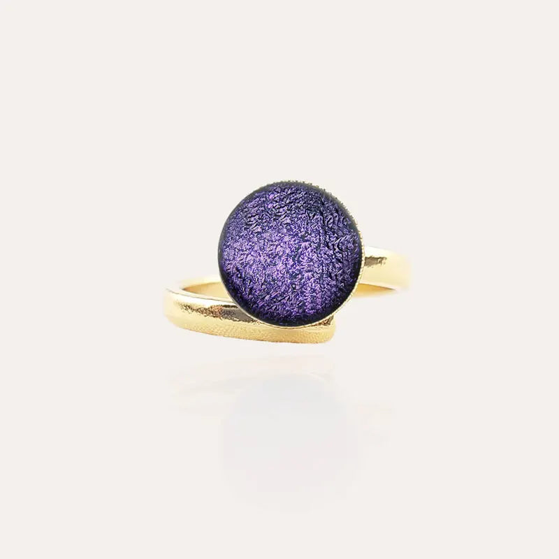 Bague simple réglable fabrication française en or, violette lilalune