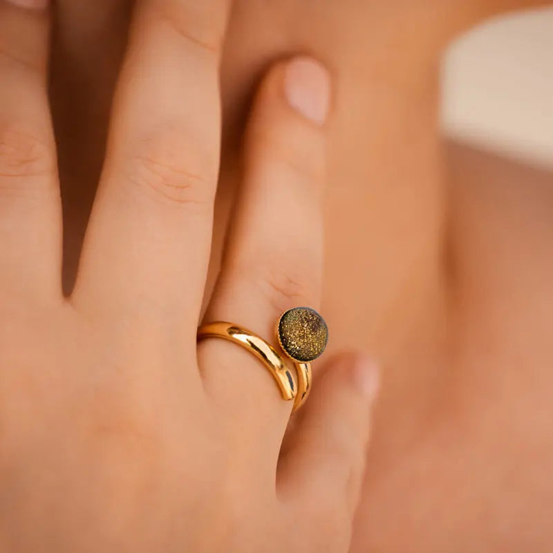 Bague simple réglable jonc, dorée marron et orange alara