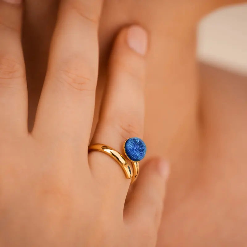 Bague simple réglable large pour femme, dorée bleu lagonia