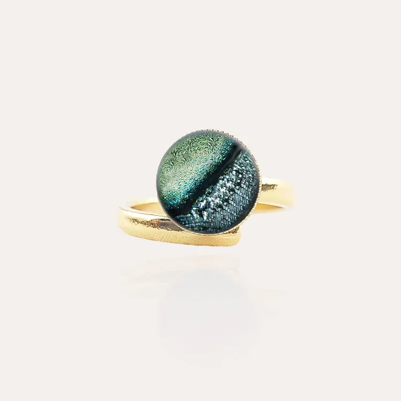 Bague simple réglable large pour femme, plaque or verte oryna