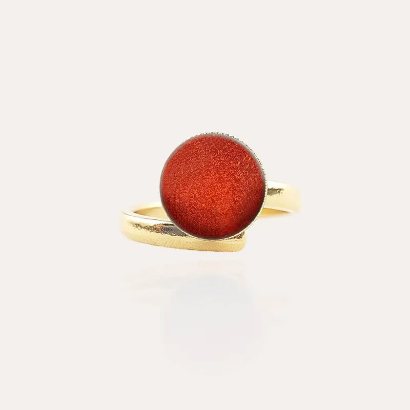 Bague simple réglable large, plaque or rouge flambesia
