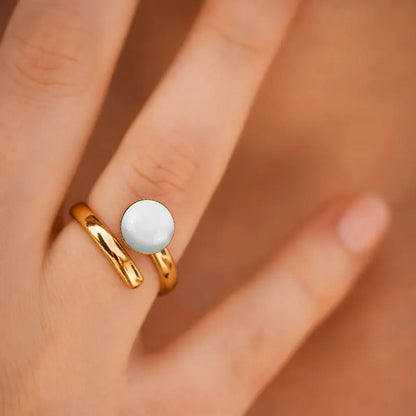 Bague simple réglable solitaire, dorée blanche lumine