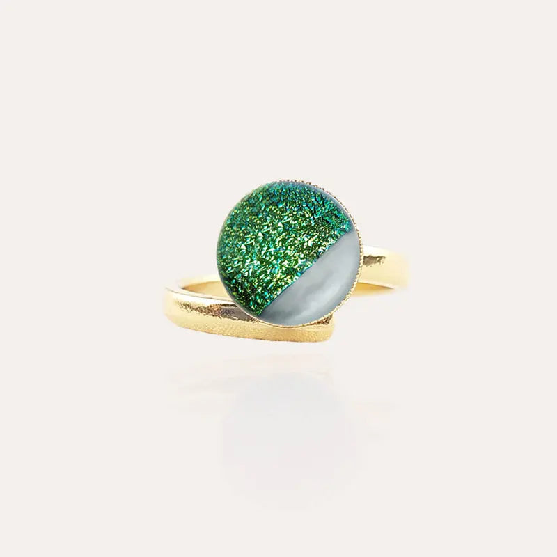 Bague simple réglable tendance 2024, dorée verte orneige