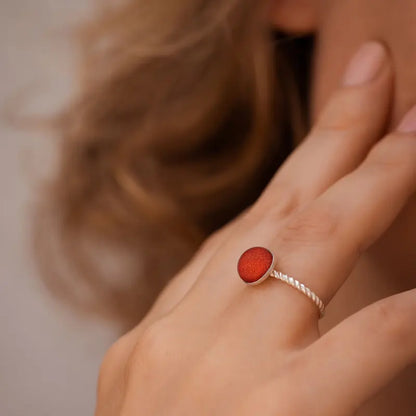 Bague torsadée anneau en argent massif rouge flambesia