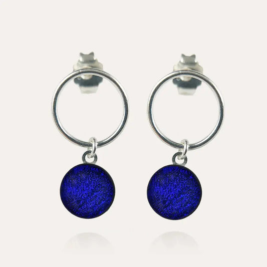 Boucles d'oreilles cercle bijoux argent massif bleu nocturnelle