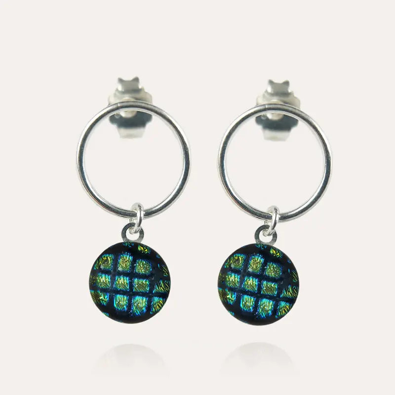 Boucles d'oreilles cercle perle de verre de Murano argent 925 vertes charmella