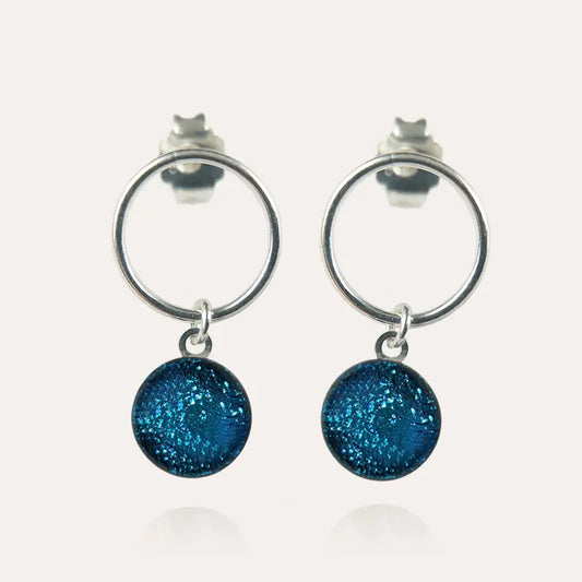 Boucles d'oreilles cercle cadeau bijoux femme argent 925 bleu azuline