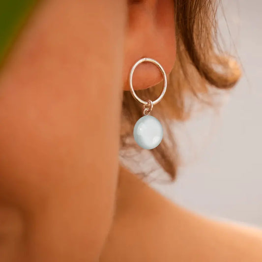 Boucles d'oreilles cercle perle de verre Murano argent 925 blanches lumine