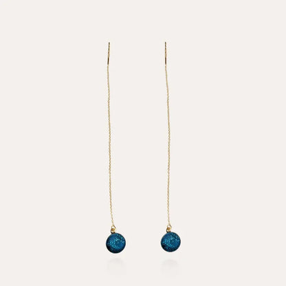 Boucles d'oreilles chainette avec chaîne pour 2 trous dorées bleu azuline