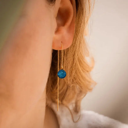 Boucles d'oreilles chaînette 2 trous idée plaqué or bleu azuline