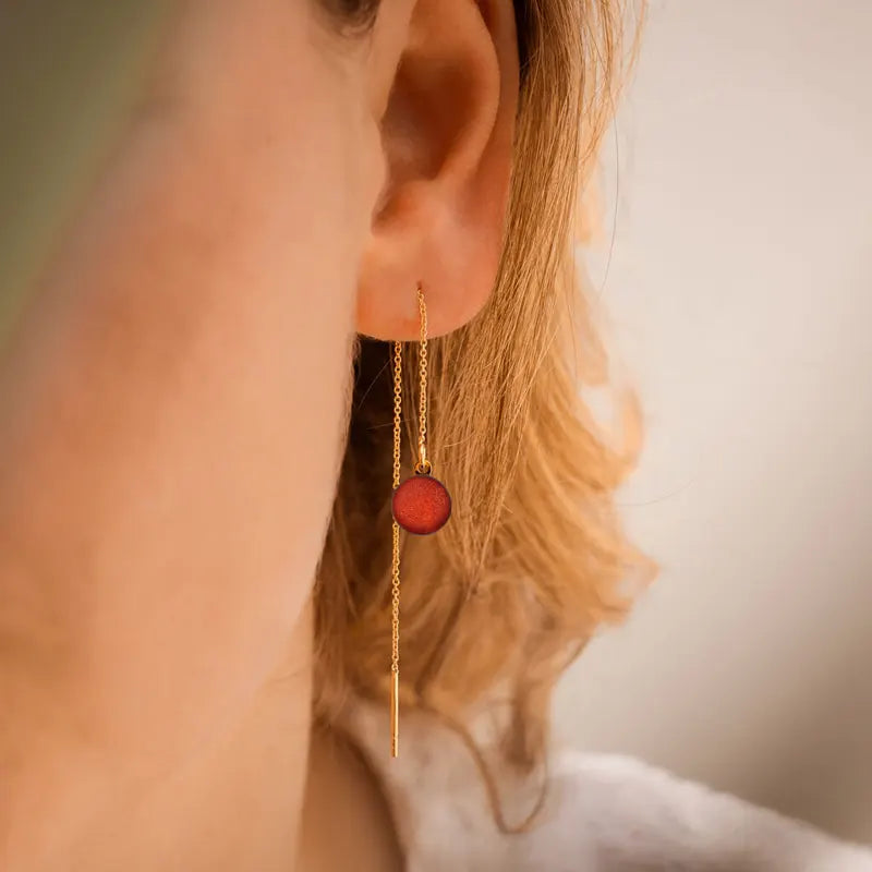 Boucles d'oreilles chaînette bijou Murano or rouge flambesia