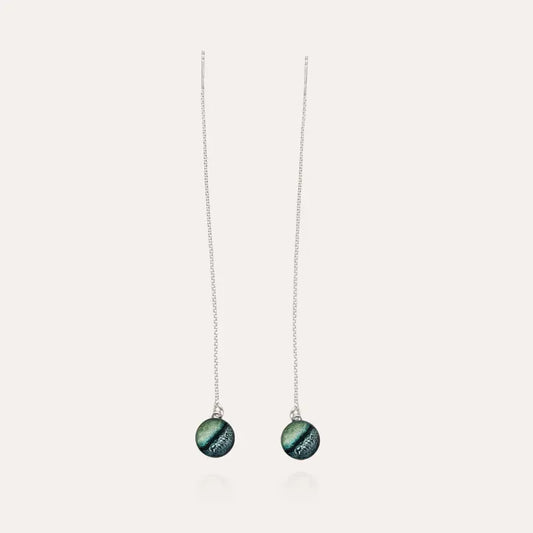 Boucles d'oreilles chainette assortiment pour 2 trous en argent massif vertes oryna