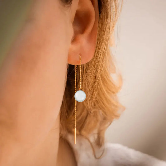 Boucles d'oreilles chainette composition pour 3 trous en or blanches lumine