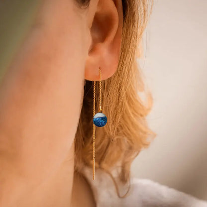 Boucles d'oreilles chaînette double trou dorées bleu bleuange