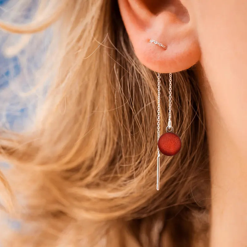 Boucles d'oreilles chainette avec bijoux en verre soufflé en argent 925 rouge flambesia