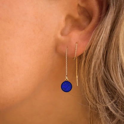 Boucles d'oreilles chaînette effet 3 trous dorées bleu nocturnelle