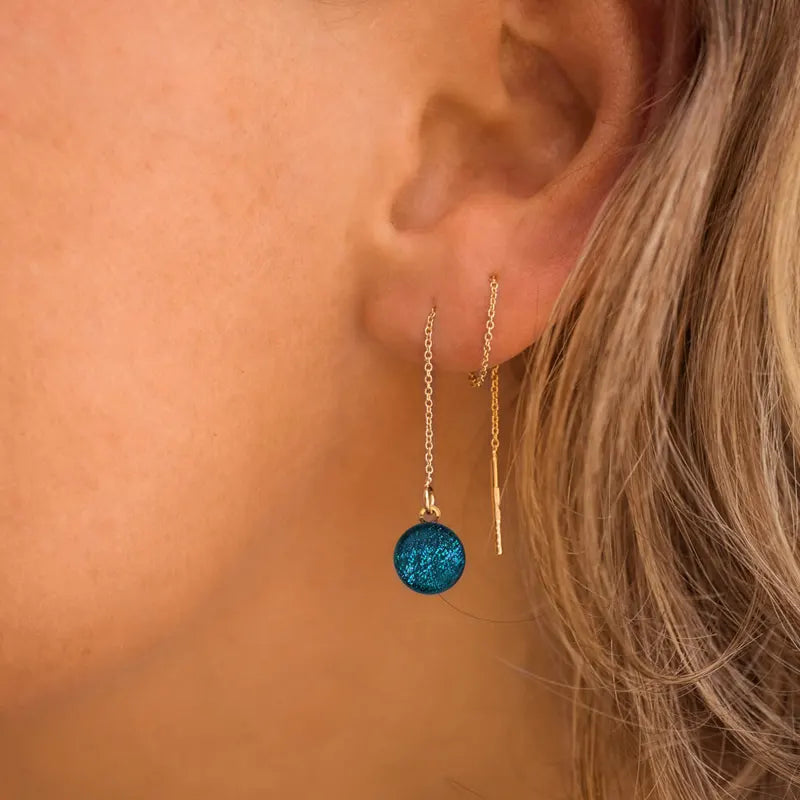 Boucles d'oreilles chaînette longues pendantes dorées bleu laga