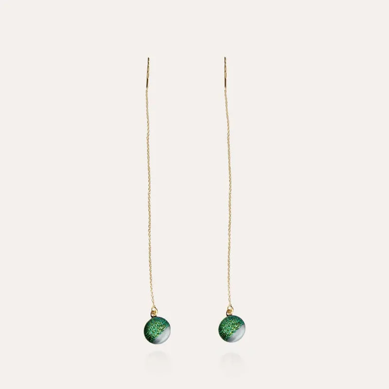 Boucles d'oreilles chaînette Murano glass bijoux plaqué or vertes orneige
