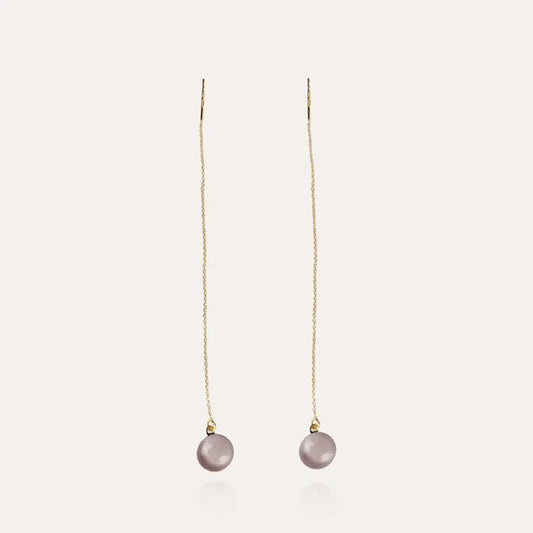 Boucles d'oreilles chainette pendantes dorées rose roselite