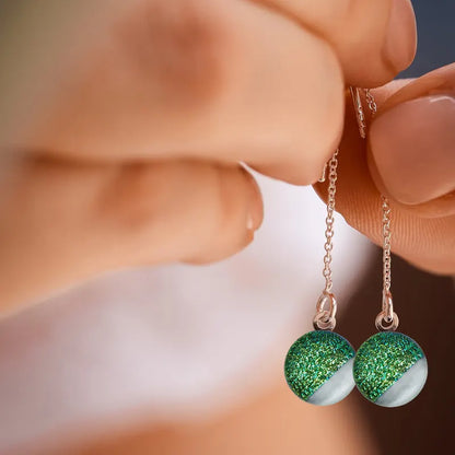 Boucles d'oreilles chainette avec chaîne en argent vertes orneige
