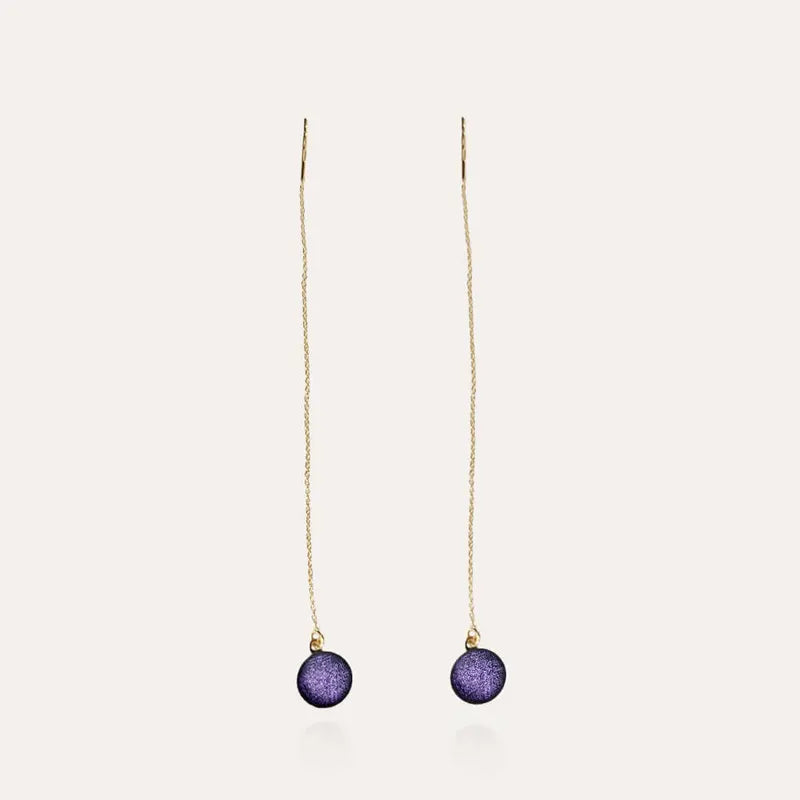 Boucles d'oreilles chaînette pendantes or violettes lilalune