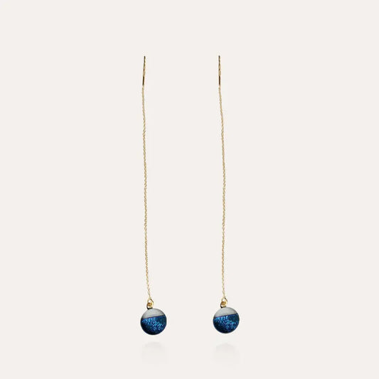 Boucles d'oreilles chainette pour 3 trous en plaqué or bleu bleuange