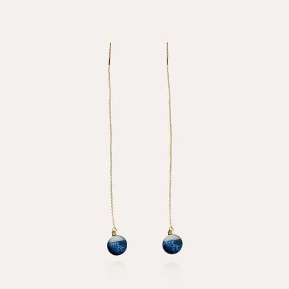 Boucles d'oreilles chaînette pendantes originales or bleu bleuange