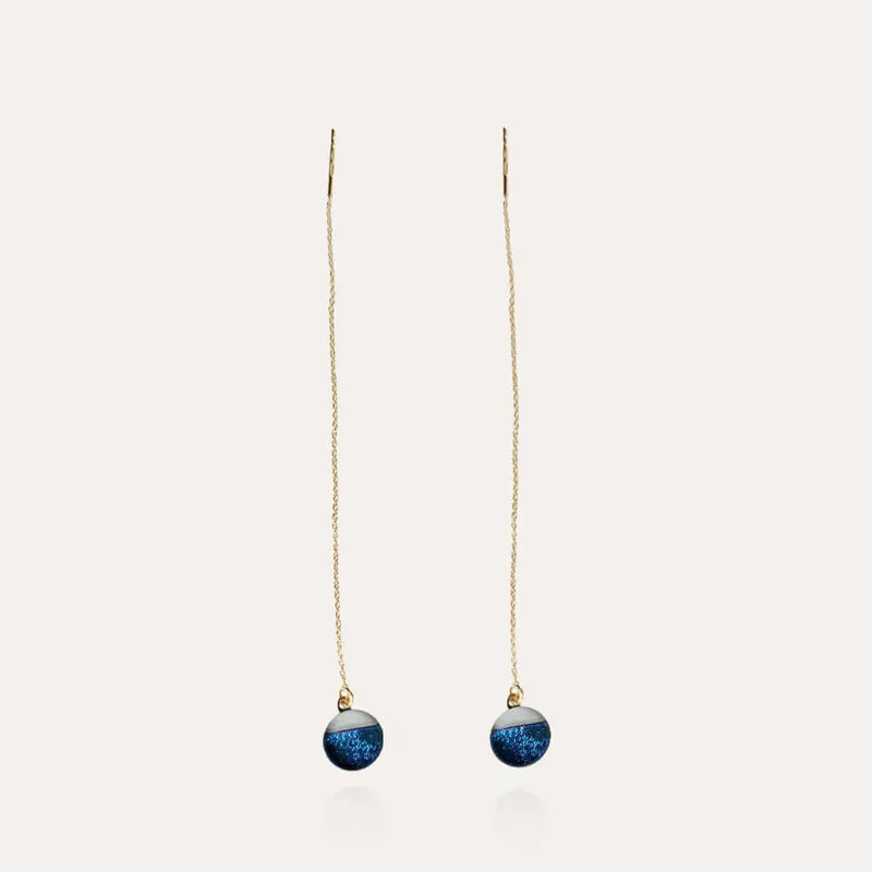 Boucles d'oreilles chaînette pendantes originales or bleu bleuange