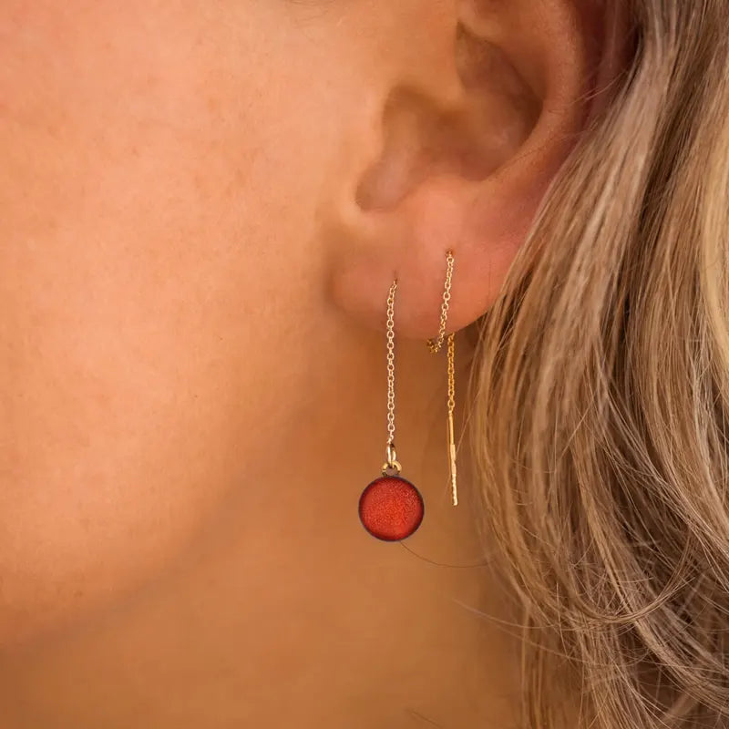 Boucles d'oreilles chaînette pendantes originales or rouge flambesia