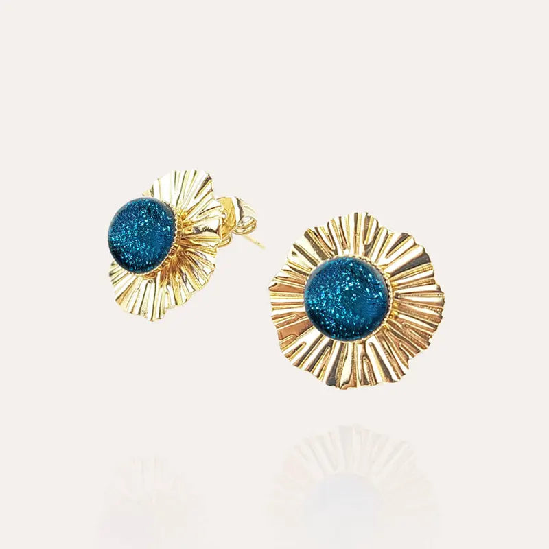 Boucles d'oreilles cratères bijoux pour plaqué or bleu azuline