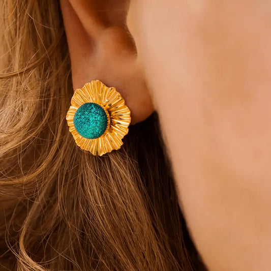 Boucles d'oreilles cratères femme originale dorées vertes emeria