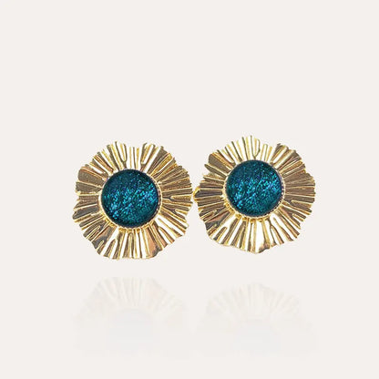 Boucles d'oreilles cratères perle de Murano dorées bleu laga