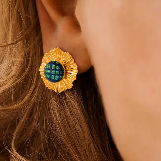 Boucles d'oreilles cratères verre Murano bijoux plaqué or vertes charmella