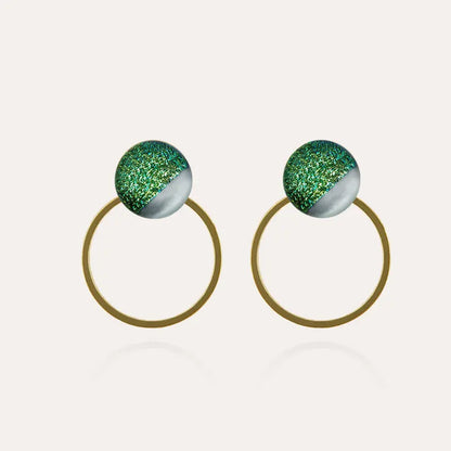 Boucles d'oreilles créoles anneau pour femme dorées vertes orneige
